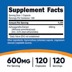 ASHWAGANDHA 600MG 120 CAP - NUTRICOST
