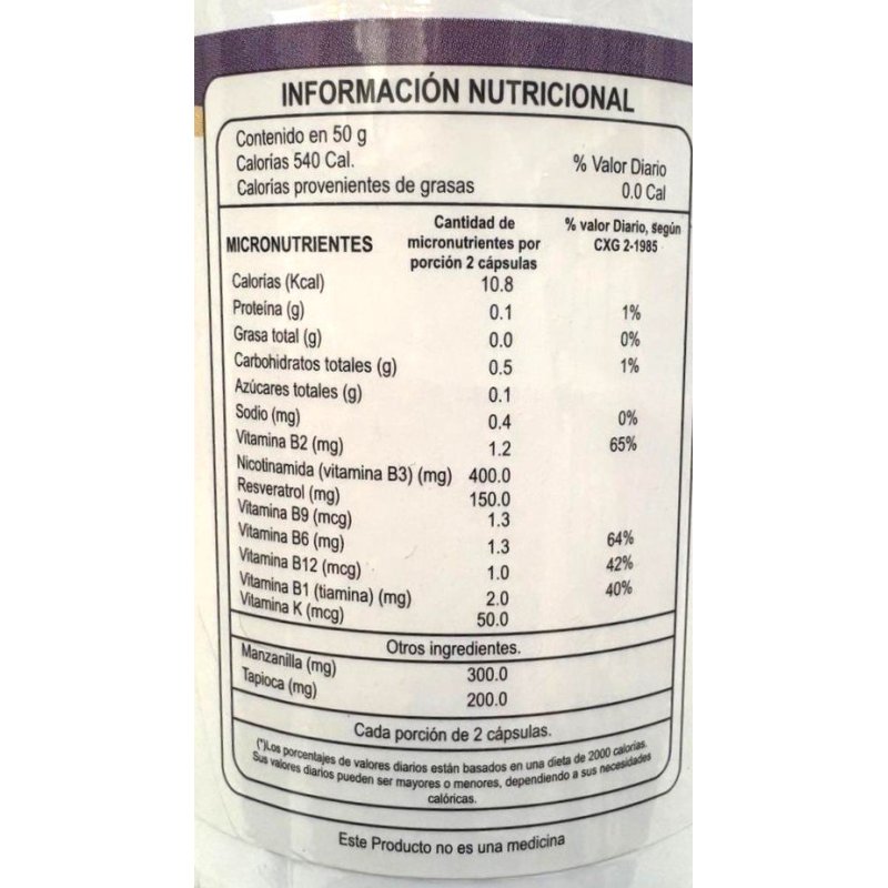 NAD + Resveratrol en Cápsulas 500 mg x 100 u - Nanita